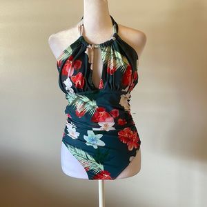 [B2PRITY] Floral Tropical Pattern One Piece Swim Suit - Size Medium